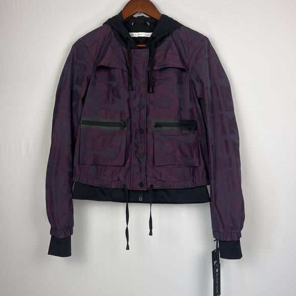 Blanc Noir Purple Camo Hooded S Women's Bomber Jacket Zip Up - Picture 2 of 8